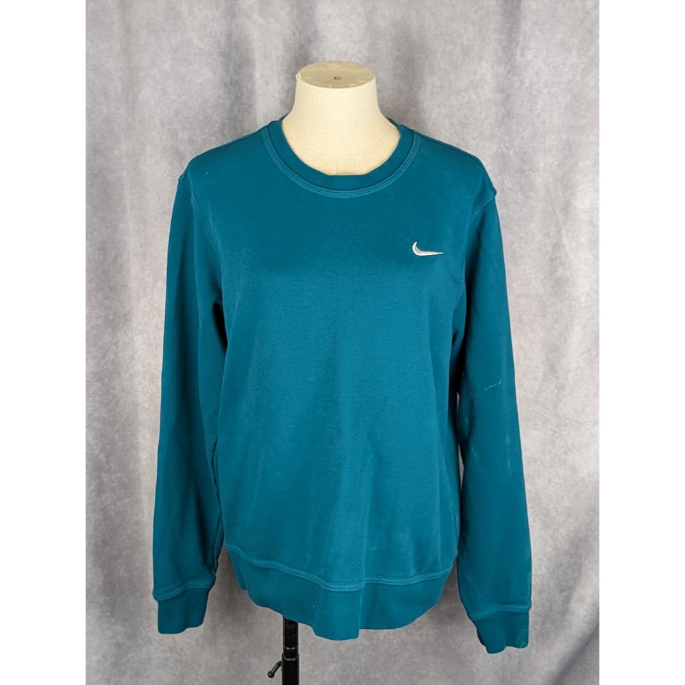 Nike Womens Teal Blue Crewneck Sweatshirt Embroidered Swoosh Logo Size Large